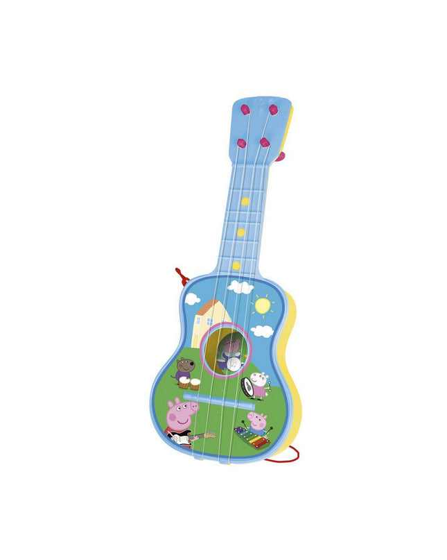Blue Peppa Pig toy guitar for kids, colorful musical instrument featuring Peppa Pig character, suitable for children's play and music.