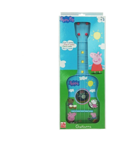 Blue Peppa Pig toy guitar for kids, colorful children's musical instrument featuring Peppa Pig character, ideal for play and learning.