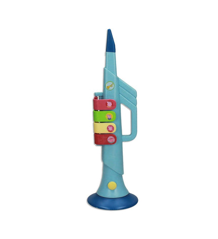 Peppa Pig toy trumpet for children, colorful plastic musical instrument from Peppa Pig playset, ideal for kids' games and music fun.