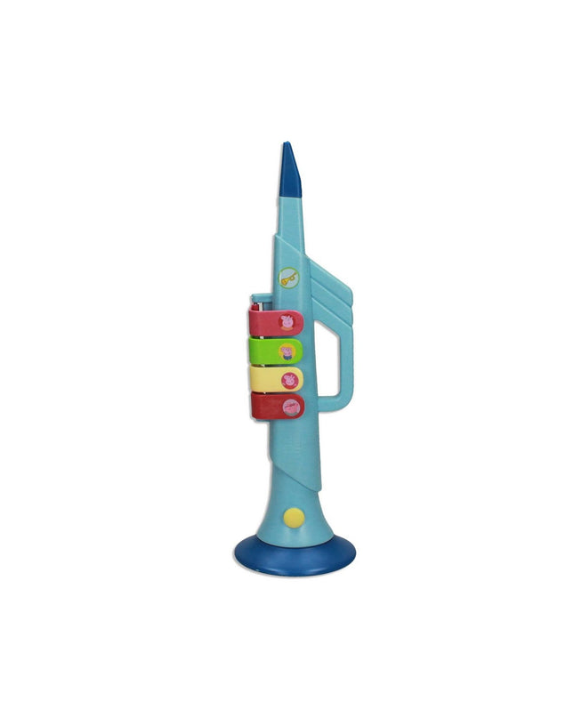 Peppa Pig toy trumpet for children, colorful plastic musical instrument from Peppa Pig playset, ideal for kids' games and music fun.