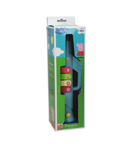 Peppa Pig-themed toy trumpet for children, colorful plastic musical instrument from Peppa Pig brand, playful and fun for kids.
