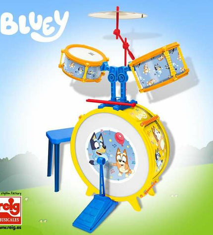 Bluey children's toy drum set, blue color, 55x36x38 cm, perfect for kids' musical play and fun.