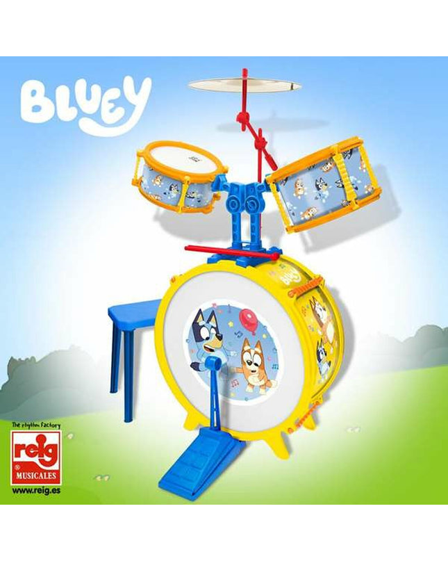 Bluey children's toy drum set, blue color, 55x36x38 cm, perfect for kids' musical play and fun.