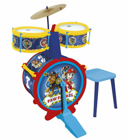 Colorful Paw Patrol plastic drum toy for kids, measuring 55x36x38 cm, featuring Paw Patrol branding and fun musical design.