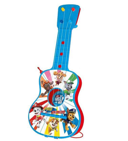 Paw Patrol kinder gitaar with four colorful strings, toy musical instrument for children, fun and educational play accessory.