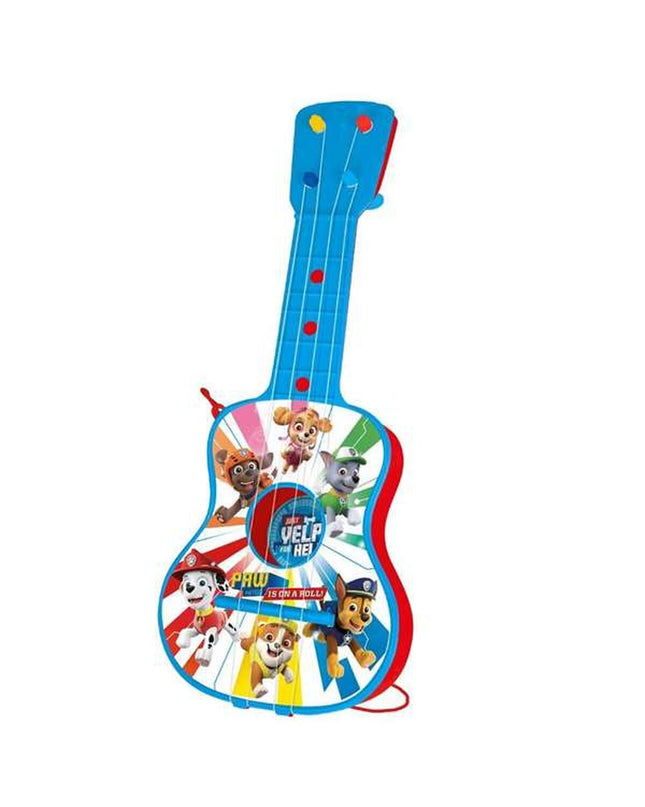 Paw Patrol kinder gitaar with four colorful strings, toy musical instrument for children, fun and educational play accessory.