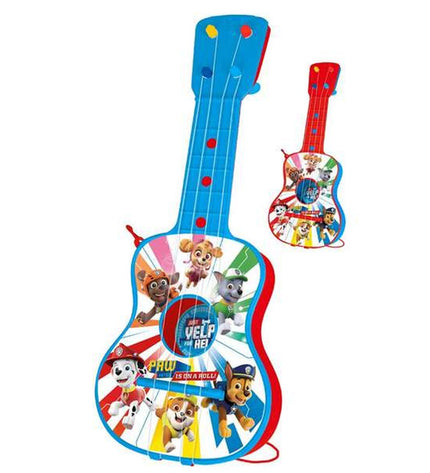Paw Patrol kindergarten guitar with four colorful strings, designed for children’s musical play and learning.