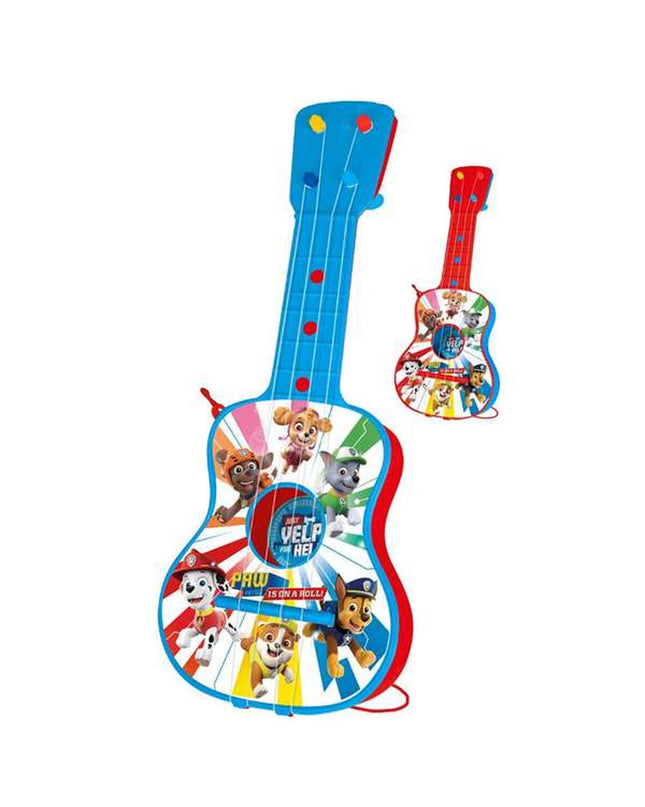 Paw Patrol kindergarten guitar with four colorful strings, designed for children’s musical play and learning.