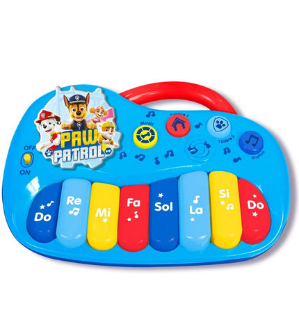 Three Paw Patrol electronic toy pianos for children, colorful musical instruments perfect for young kids learning music and play.