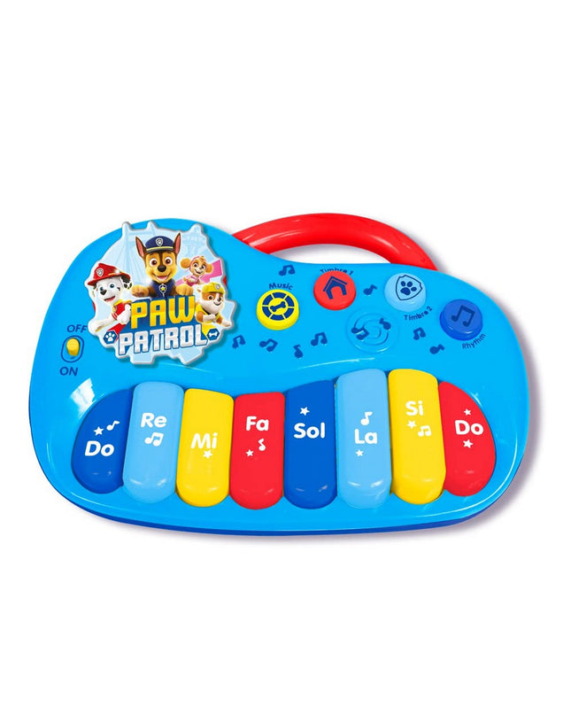 Three Paw Patrol electronic toy pianos for children, colorful musical instruments perfect for young kids learning music and play.