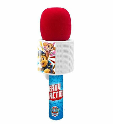Paw Patrol Bluetooth karaoke microphone for kids, electronic toy with colorful design and playful Paw Patrol branding.