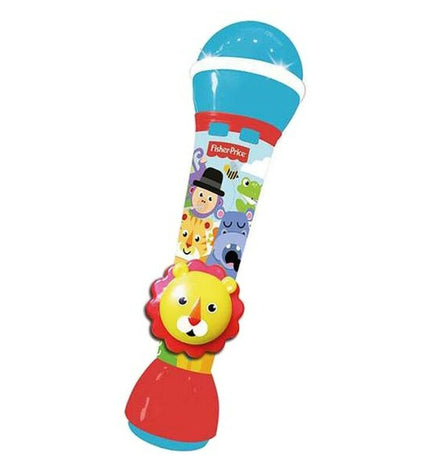 Fisher-Price baby microphone toy for young children, colorful plastic play microphone with playful design and buttons.