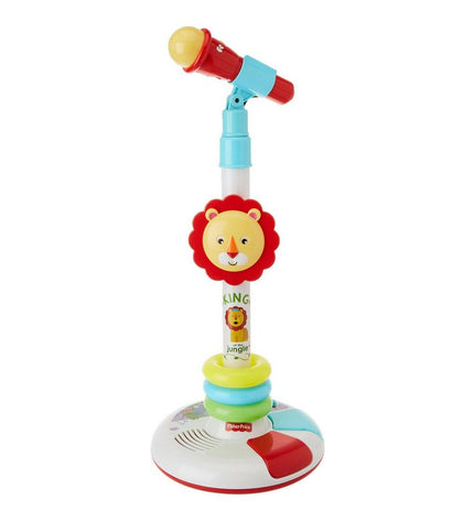 Fisher-Price baby microphone toy with sound and light effects, designed for young children to play and sing.