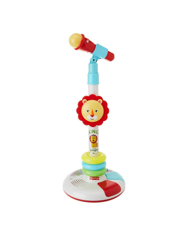 Fisher-Price baby microphone toy with sound and light effects, designed for young children to play and sing.