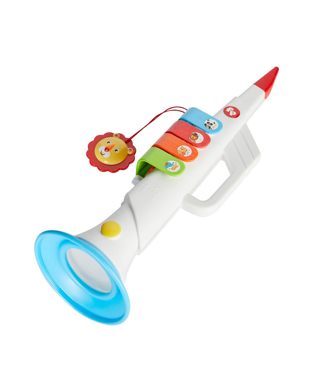 Fisher-Price 30 cm children's toy trumpet, colorful musical instrument for kids, part of Fisher-Price play and music toys collection.