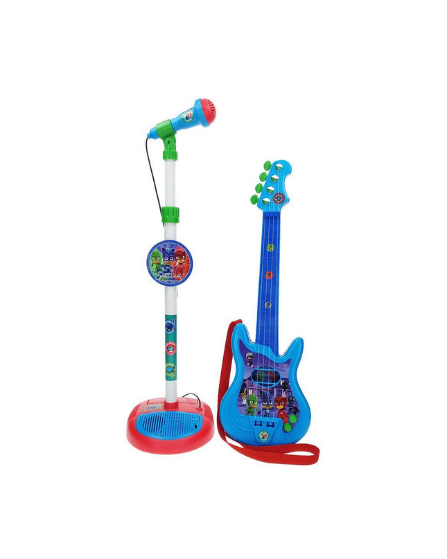 Blue PJ Masks toy microphone for kids, colorful musical instrument suitable for children’s play and imaginative games.
