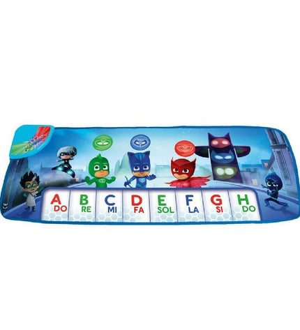 Blue PJ Masks electronic toy piano wall tapestry for kids, featuring colorful cartoon character design and musical instrument imagery.