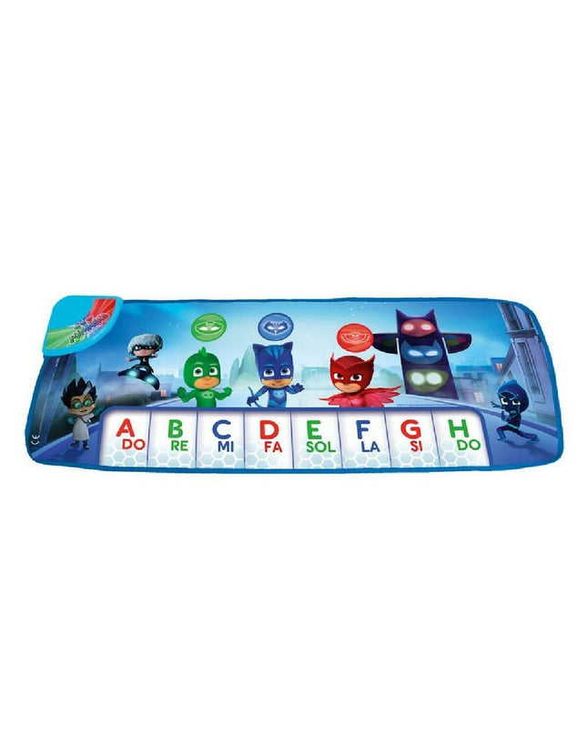Blue PJ Masks electronic toy piano wall tapestry for kids, featuring colorful cartoon character design and musical instrument imagery.