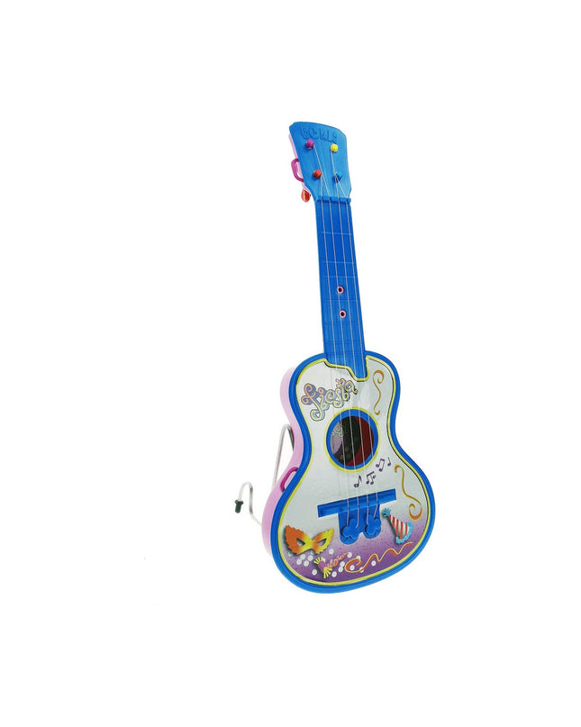 Reig Kindergitaar Reig Party with four blue and white strings, children’s musical instrument and toy for kids.