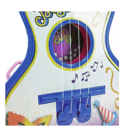 Reig Kindergitaar Reig Party with four blue and white strings, colorful plastic body, suitable for children's musical play.