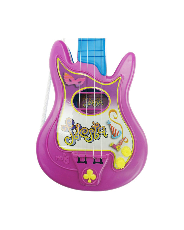 Reig Kindergitaar Reig Party with four colorful strings, blue and purple, designed for children’s musical and playing fun.