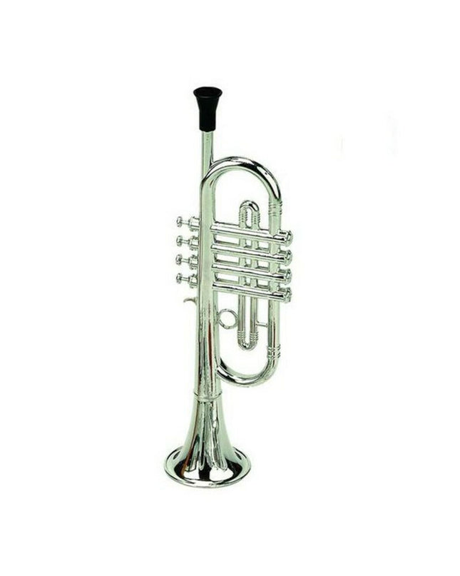 Silver Reig toy trumpet for kids, colorful plastic musical instrument perfect for children's play and musical fun.
