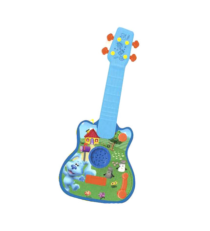 Reig Kindergitaar in blauw, speelgoed muziekinstrument voor kinderen, colorful miniature guitar for young musicians.