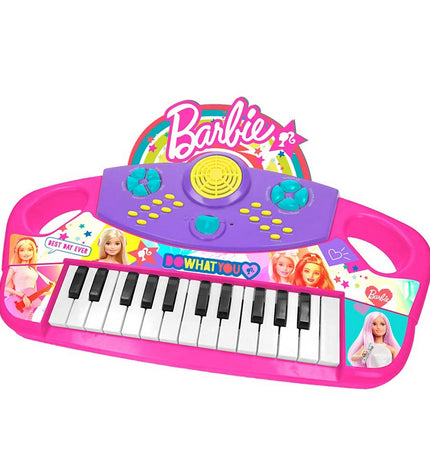 Barbie electronic toy pianos set with three colorful mini keyboards for children, perfect for musical play and learning.