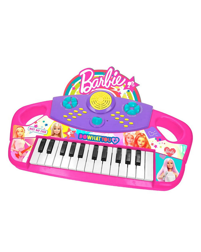 Barbie electronic toy pianos set with three colorful mini keyboards for children, perfect for musical play and learning.