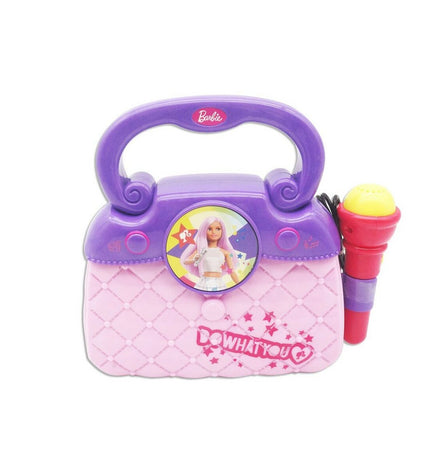 Barbie Karaoke Handtas in purple, electronic toy from Barbie's speelgoed en games collection, featuring playful design and vibrant color.