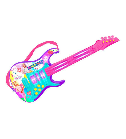 Pink Reig toy guitar for kids, colorful children's musical instrument with strings and small body, suitable for young beginners.