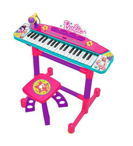 Barbie electronic toy piano for babies and young children, featuring colorful keys and a compact design for playful music fun.