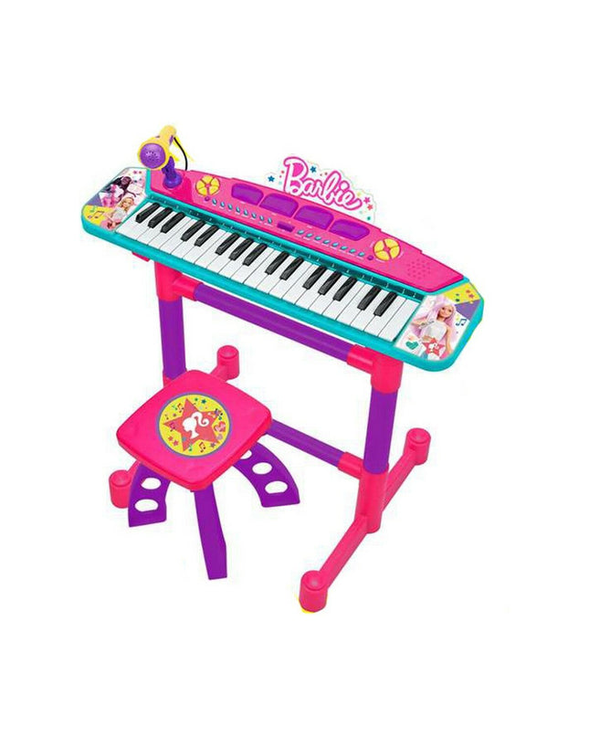 Barbie electronic toy piano for babies and young children, featuring colorful keys and a compact design for playful music fun.