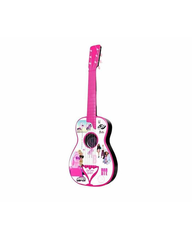 Reig Barbie-themed toy guitar for kids, colorful plastic musical instrument perfect for children's play and entertainment.