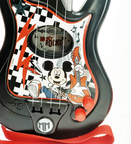 Mickey Mouse musical set with toy microphone and children's guitar, colorful play instruments for kids from Mickey Mouse brand.