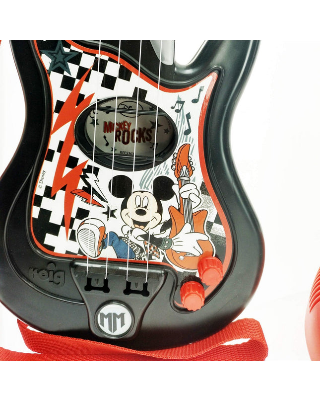 Mickey Mouse musical set with toy microphone and children's guitar, colorful play instruments for kids from Mickey Mouse brand.