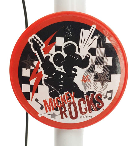Mickey Mouse music set with toy microphone and children's guitar, colorful and designed for kids' musical play and entertainment.