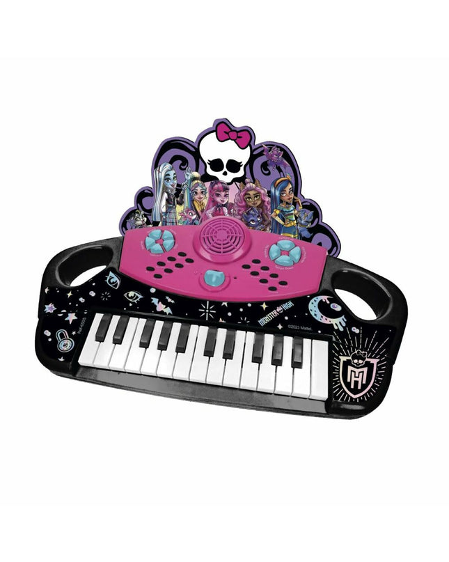 Monster High elektronische speelgoedpiano for kids, colorful musical instrument with monster-themed design and keys.