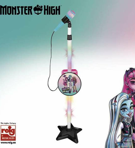 Monster High Toy Microphone with MP3 player for kids, standing musical instrument for children’s play and entertainment.