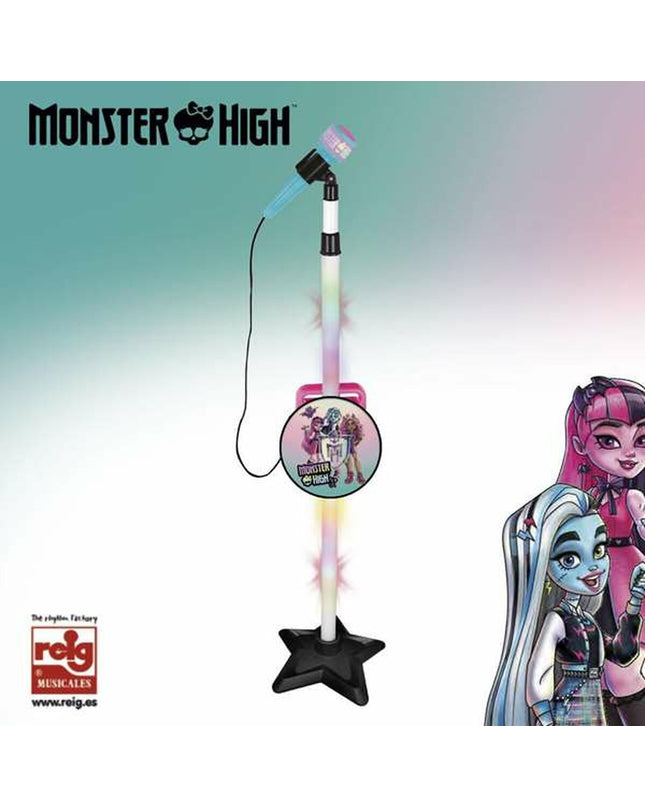 Monster High Toy Microphone with MP3 player for kids, standing musical instrument for children’s play and entertainment.