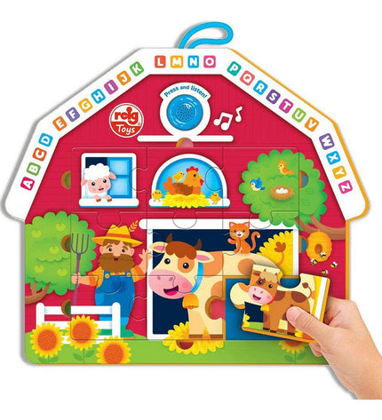 Reig Merry Farmhouse puzzle toy for babies with 9 musical pieces, colorful wooden baby toy for young children.