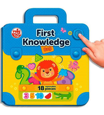 Reig educational baby toy with 18 pieces including numbers and alphabet in a colorful handbag shape for young children.