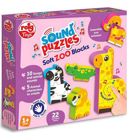 Reig baby wooden zoo puzzle blocks with 22 pieces, colorful animal shapes for young children’s educational play.