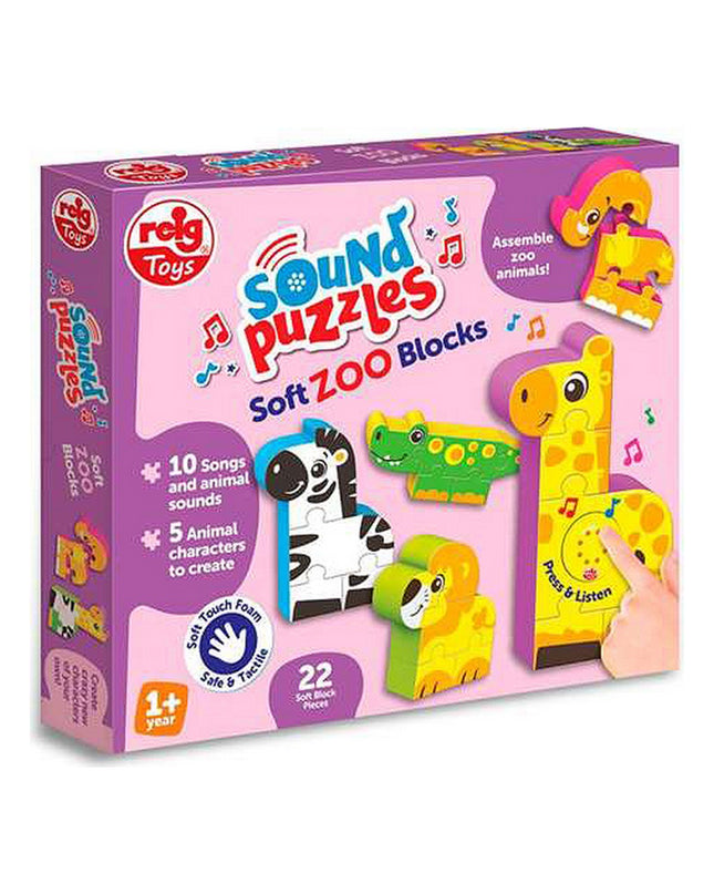 Reig baby wooden zoo puzzle blocks with 22 pieces, colorful animal shapes for young children’s educational play.