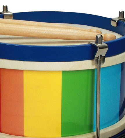 Multicolored Reig Trommel Reig wooden and plastic percussion toy for children, featuring vibrant colors and a playful design.