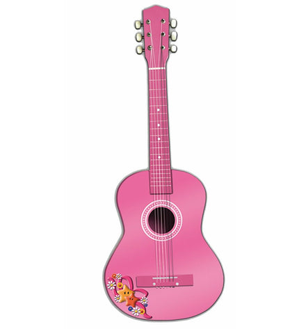 Reig Roze Kindergitaar, speelgoed en games, muziekinstrument voor kinderen, pink color with strings and small body, front view
