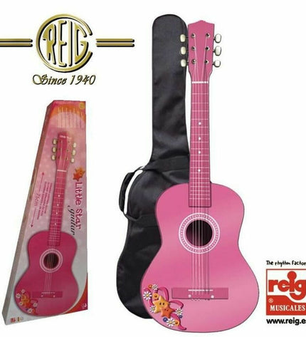 Pink Reig Reig7066 kids' toy guitar, colorful children's musical instrument for play and learning, with a bright pink finish.