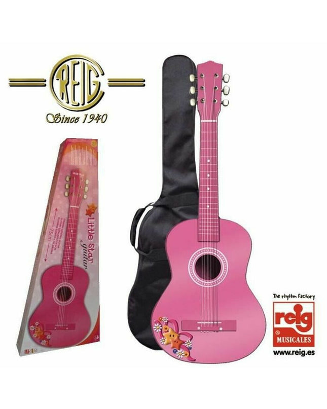 Pink Reig Reig7066 kids' toy guitar, colorful children's musical instrument for play and learning, with a bright pink finish.