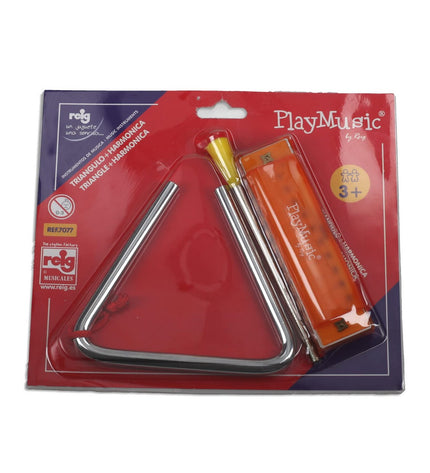 Reig plastic triangle harmonica toy for children, colorful musical instrument suitable for kids' play and learning activities.