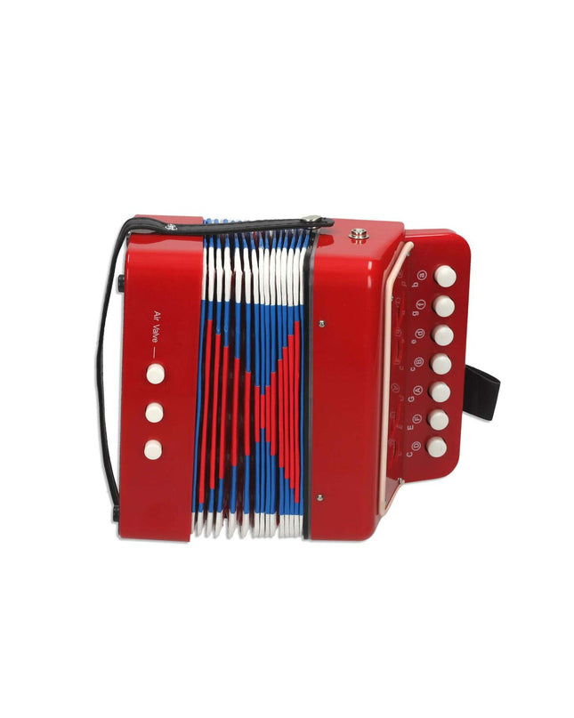Reig children's accordion toy in red, a colorful musical instrument for kids, designed for playful music making and entertainment.